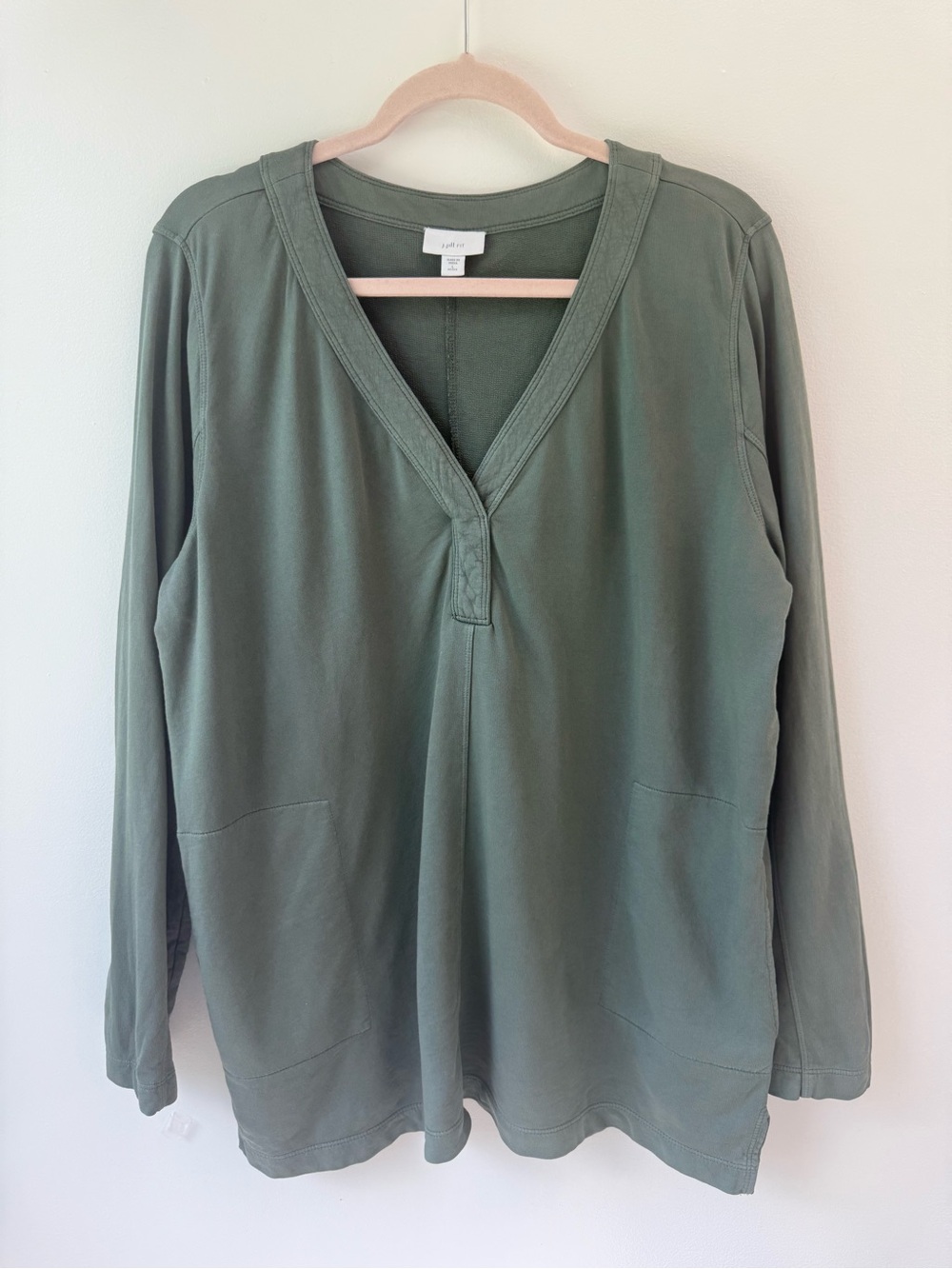 J. Jill fit Olive V-Neck Long Sleeve Tunic with Pockets SzL - Picture 2 of 11